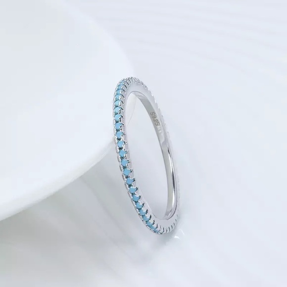 925 Sterling Silver Classic Turquoise Stackable Ring - Picture 7 of 10